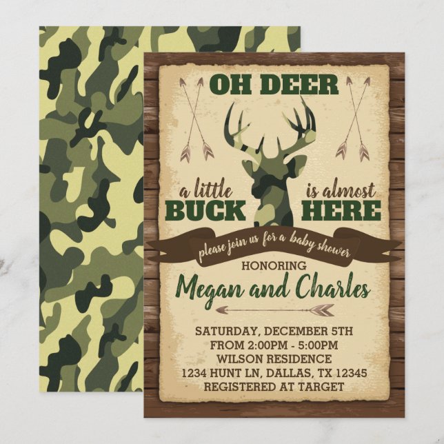 Camouflage Deer Baby Shower Invitation Invite (Front/Back)