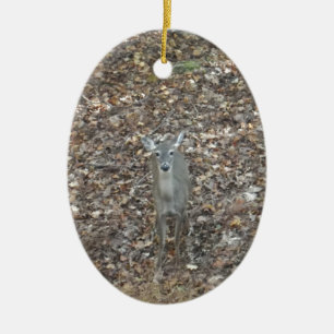 Camouflage Deer in fall leaves Ceramic Tree Decoration