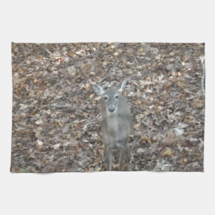 Camouflage Deer in fall leaves Tea Towel