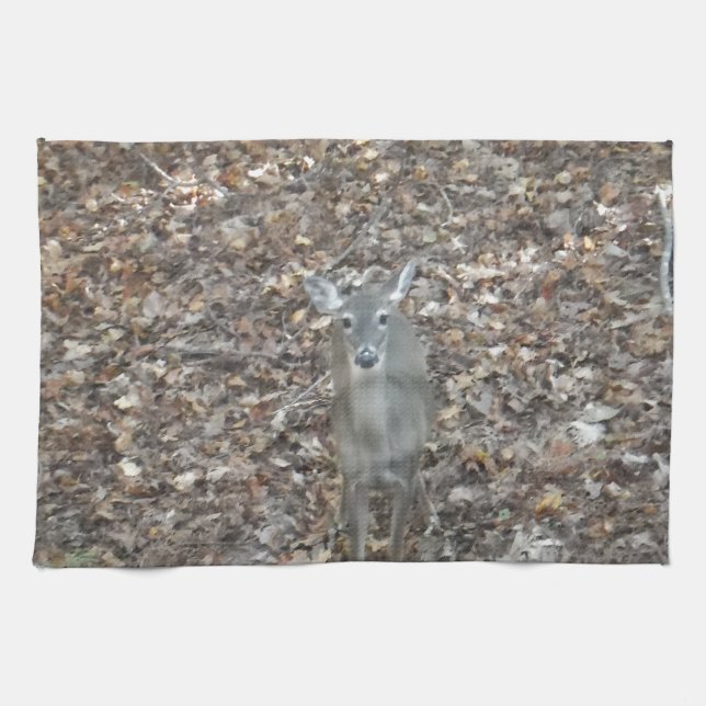 Camouflage Deer in fall leaves Tea Towel (Horizontal)