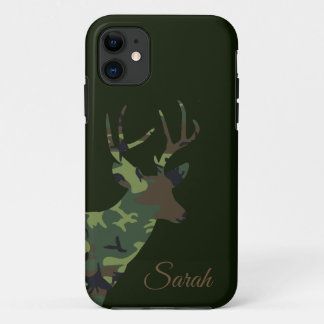 Camouflage Deer Stag in Khaki Green Animal Art iPhone 11 Case