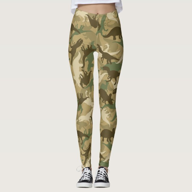 Camouflage Dinosaur Print Leggings (Front)