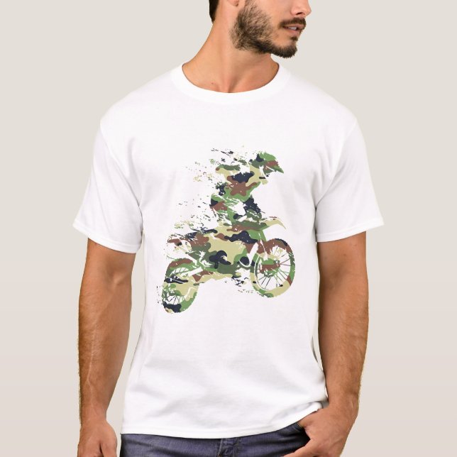 Camouflage Dirt Bike Rider Motocross Off Road T-Shirt (Front)