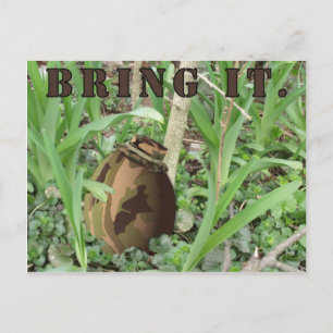 Camouflage Easter Egg. Bring On The Hunt. Holiday Postcard