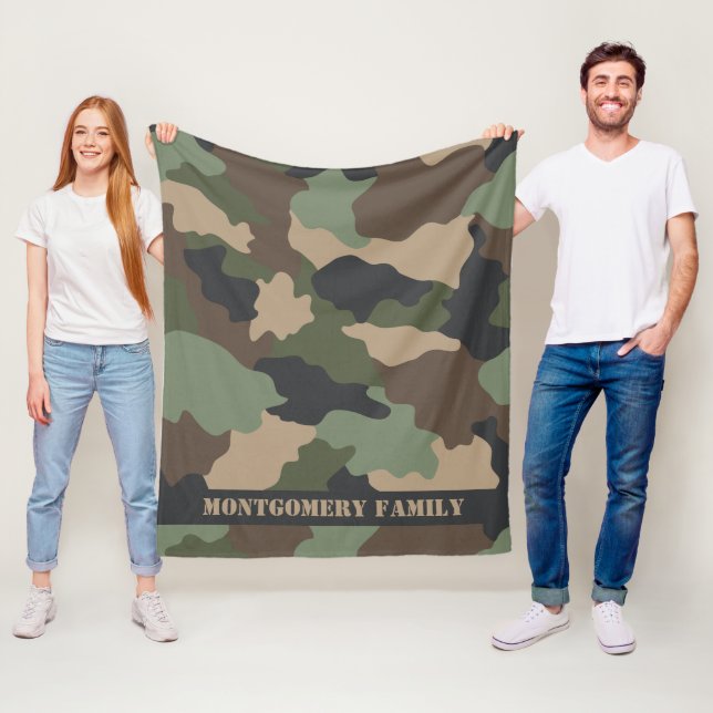Camouflage Family Monogram Woodland Camo Fleece Blanket (In Situ)