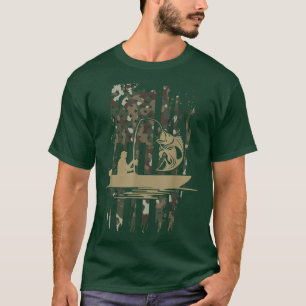 Camouflage Fishing American Flag - US Flag Fishing T-Shirt