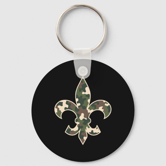 Camouflage Fleur De Lys Camo Mardi Gras Festive Ne Key Ring (Front)