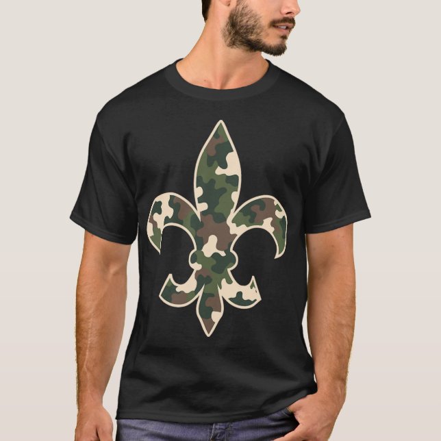 Camouflage Fleur De Lys Camo Mardi Gras Festive Ne T-Shirt (Front)