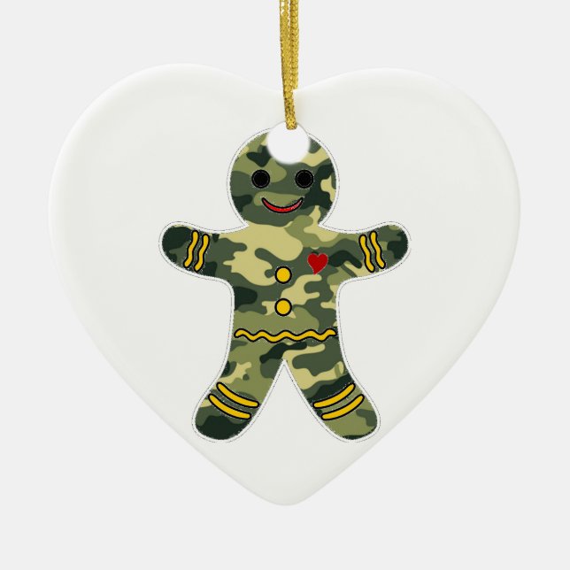 Camouflage Gingerbread Man Ceramic Tree Decoration (Front)