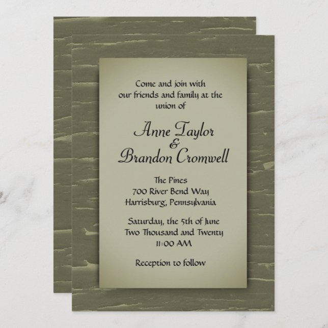 Camouflage Green Bark Design Wedding Invitation (Front/Back)