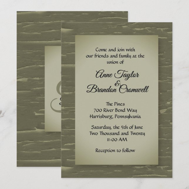 Camouflage Green Bark Design Wedding Invitation (Front/Back)