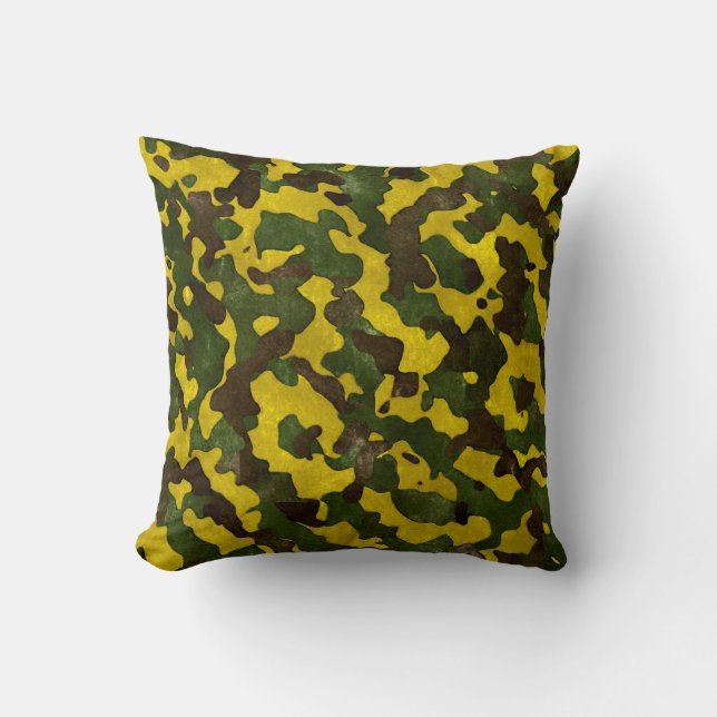 Camouflage Green Black Yellow Pillow (Front)