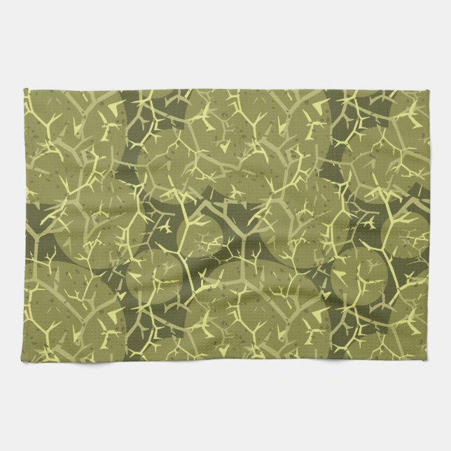 Camouflage Green Cactus Print Tea Towel (Horizontal)