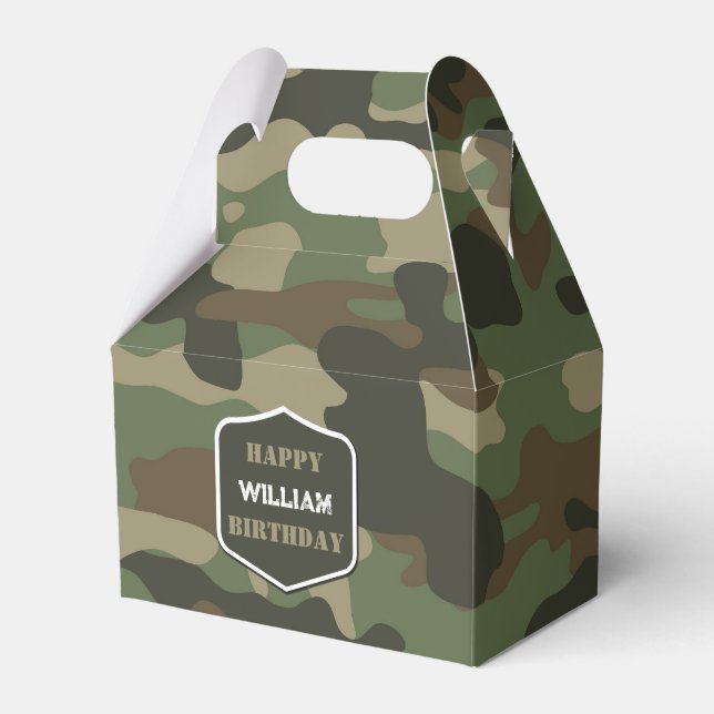 Camouflage Green Camo Army Monogram Birthday Name Favour Box (Front Side)