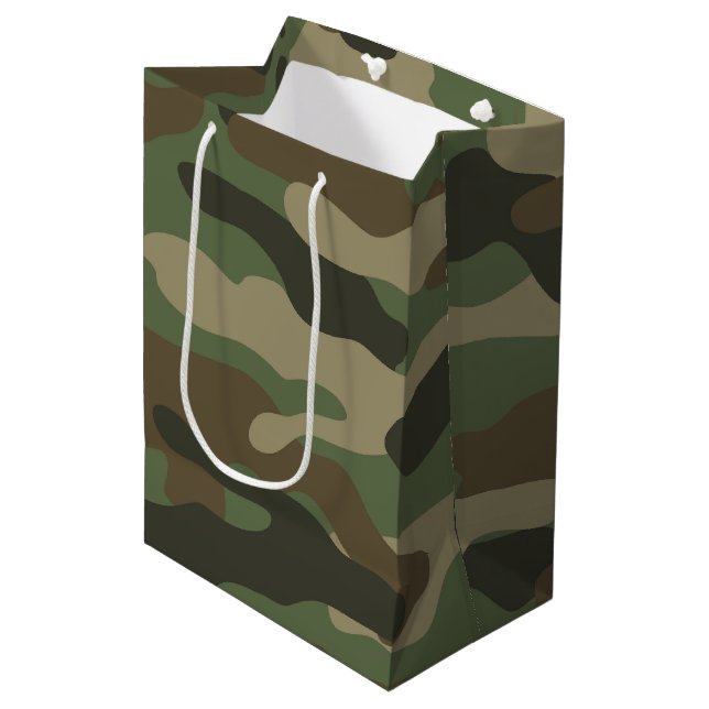 Camouflage Green Camo Army Pattern Medium Gift Bag (Front Angled)