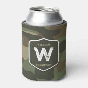 Camouflage Green Camo Army Pattern Monogram Can Cooler