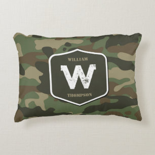 Camouflage Green Camo Army Pattern Monogram   Decorative Cushion