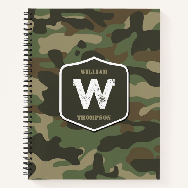 Camouflage Green Camo Army Pattern Monogram  Notebook (Front)