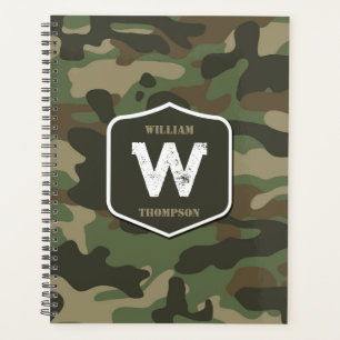Camouflage Green Camo Army Pattern Monogram  Planner