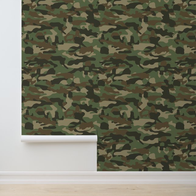 Camouflage Green Camo Army Pattern Wallpaper (Application)