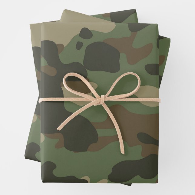 Camouflage Green Camo Army Pattern Wrapping Paper Sheet (In situ)