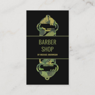 Camouflage Green Hair Salon Barber Pole Business Card
