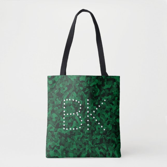 Camouflage Green Pattern Monogram Customised Tote Bag (Front)