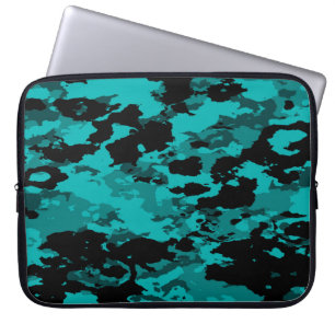 Camouflage Green Turquoise and Black Fun CAMO Laptop Sleeve