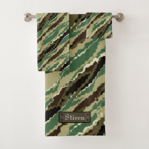 Camouflage Hakki spotted striped pattern Bath Towel Set