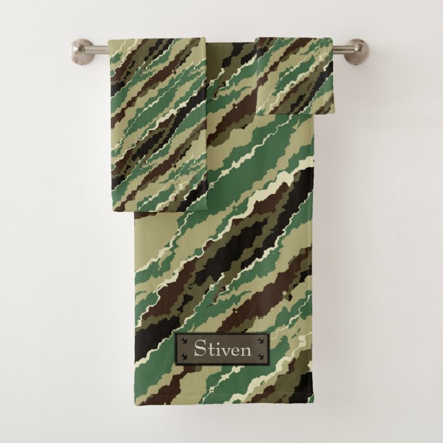 Camouflage Hakki spotted striped pattern Bath Towel Set (Insitu)