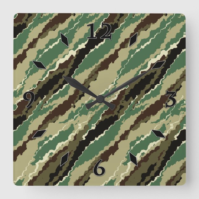 Camouflage Hakki spotted striped pattern Square Wall Clock (Front)