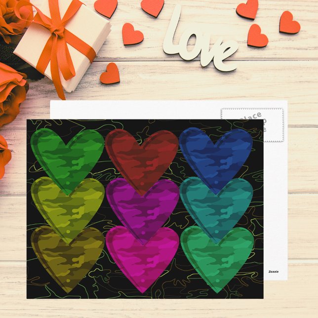 Camouflage Heart Pattern of Colours Postcard (Camouflage Heart Pattern of Colors Postcard)