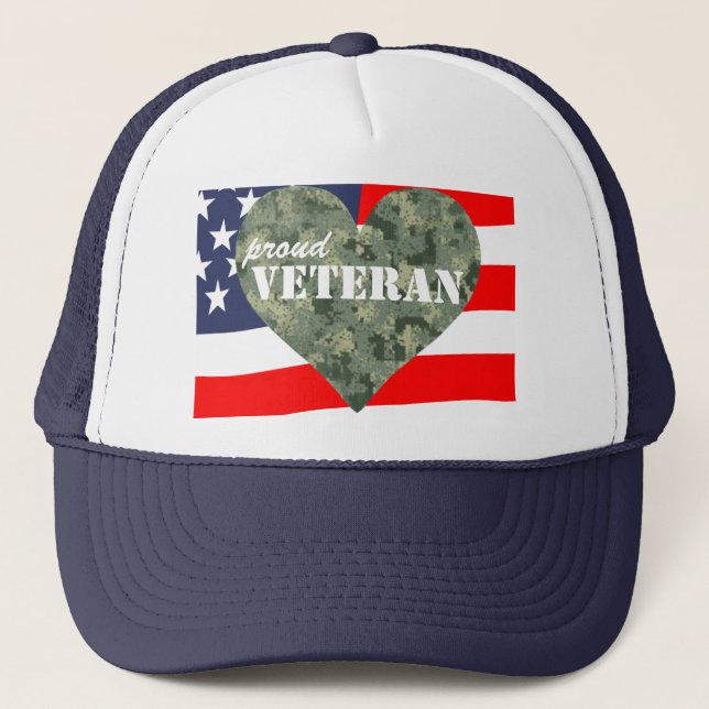 Camouflage Heart Proud Veterans Hat (Front)