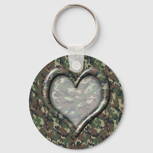 Camouflage Heart - Woodland Key Ring (Front)