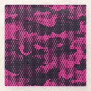 Camouflage hexagonal, military texture background glass coaster