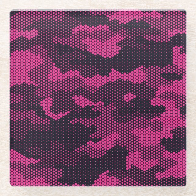 Camouflage hexagonal, military texture background glass coaster (Front)
