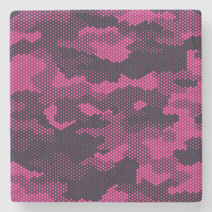 Camouflage hexagonal, military texture background stone coaster