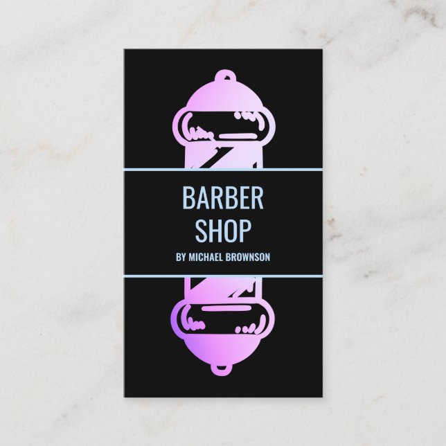 Camouflage Holographic Pink Purple Barber Pole Business Card (Front)