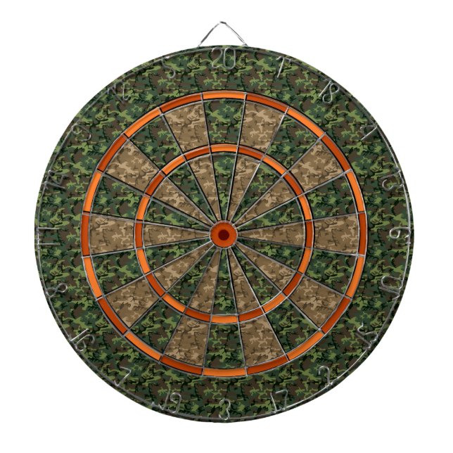 Camouflage Hunter Green Orange Dartboard (Front)