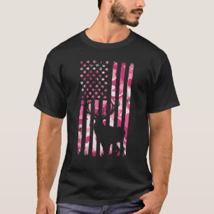 Camouflage Hunting Vintage Camo American Flag Deer T-Shirt