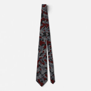 Camouflage in Dark Red, Grey, and Black Tie
