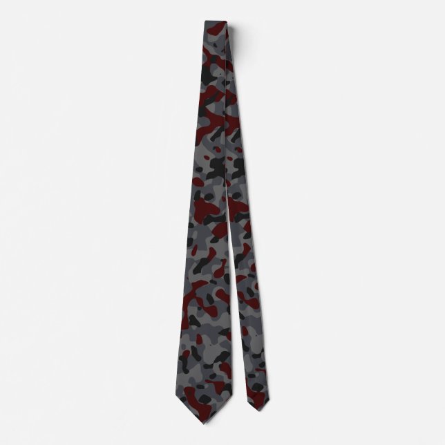 Camouflage in Dark Red, Grey, and Black Tie (Front)