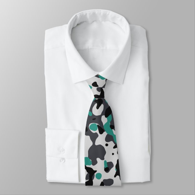 Camouflage in Teal, Grey, and Black Tie (Tied)
