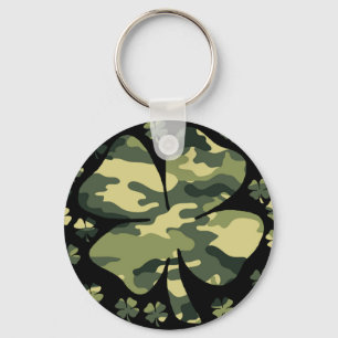 camouflage irish four leaf clover key ring