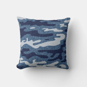 Camouflage Jeans Background. Vintage Spotted Denim Cushion