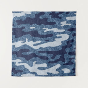 Camouflage Jeans Background. Vintage Spotted Denim Tapestry