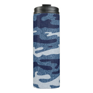Camouflage Jeans Background. Vintage Spotted Denim Thermal Tumbler