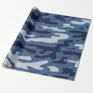 Camouflage Jeans Background. Vintage Spotted Denim Wrapping Paper