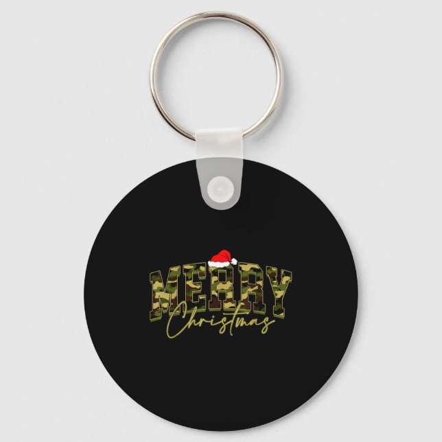 Camouflage Merry Christmas Santa Hat Xmas Pajamas  Key Ring (Front)