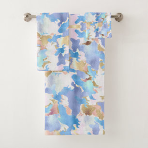 Camouflage Metallic Pink Blue Gold Abstract Bath Towel Set